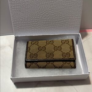 Gucci Beige & Brown GG Canvas Card Holder